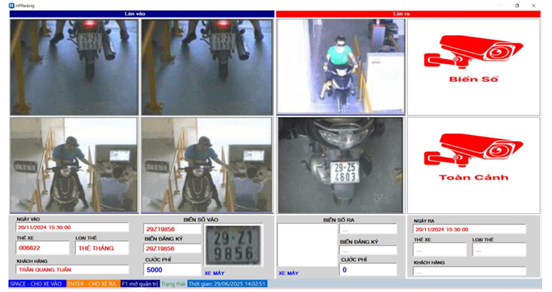 Giao diện vận hành quản lý xe